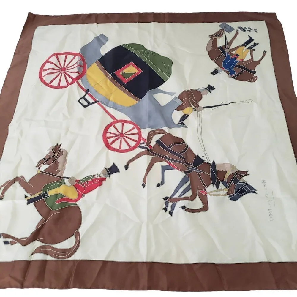 Mona Delza Paris Scarf Equestrian Horse Carriage Lightweight Square 31 Inch