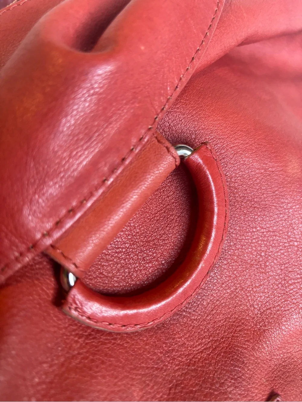BCBGMaxAzria Rusty Red very soft leather slouchy hobo tote silver hardware