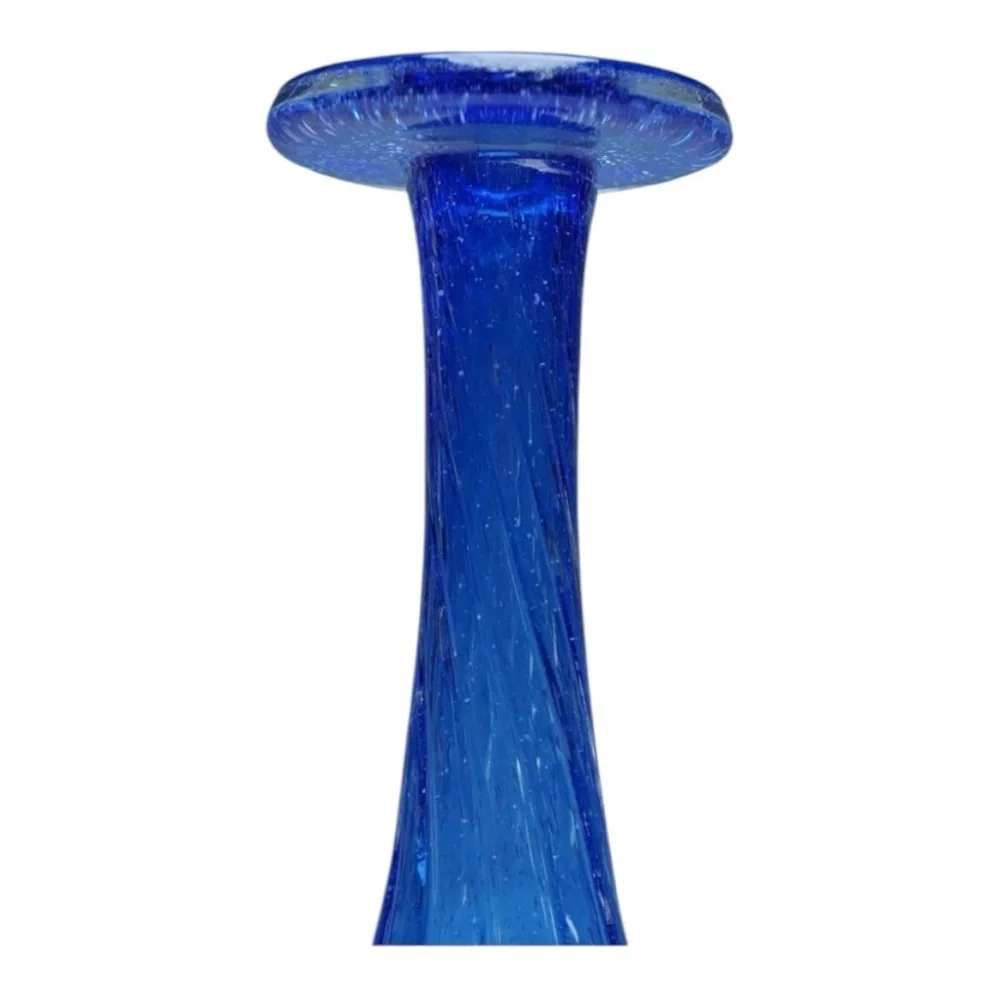 Vintage Blue Art Glass Vase Hand-Blown Murano Style Bullicante Teardrop‎ Form