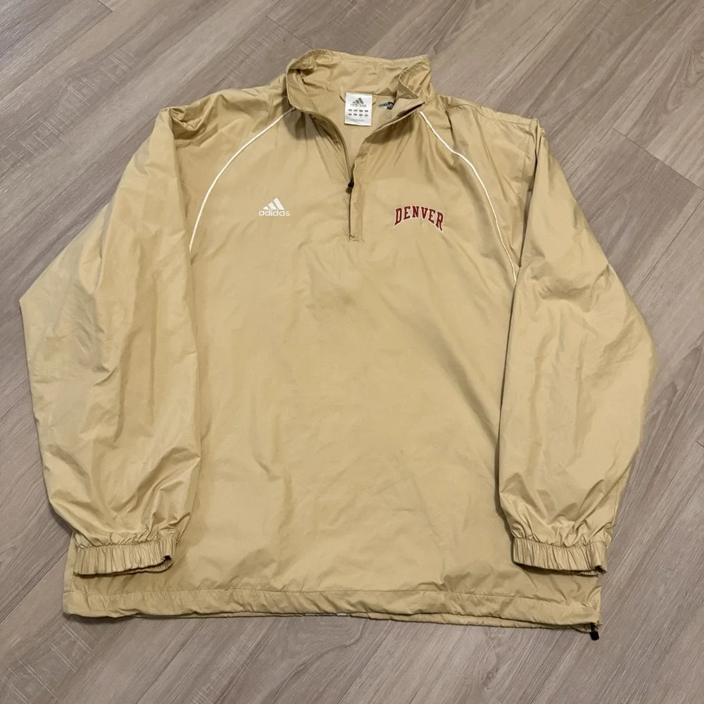 Y2K Adidas Denver Climalite Gold Pullover Windbreaker Zip Pockets‎ Size Large