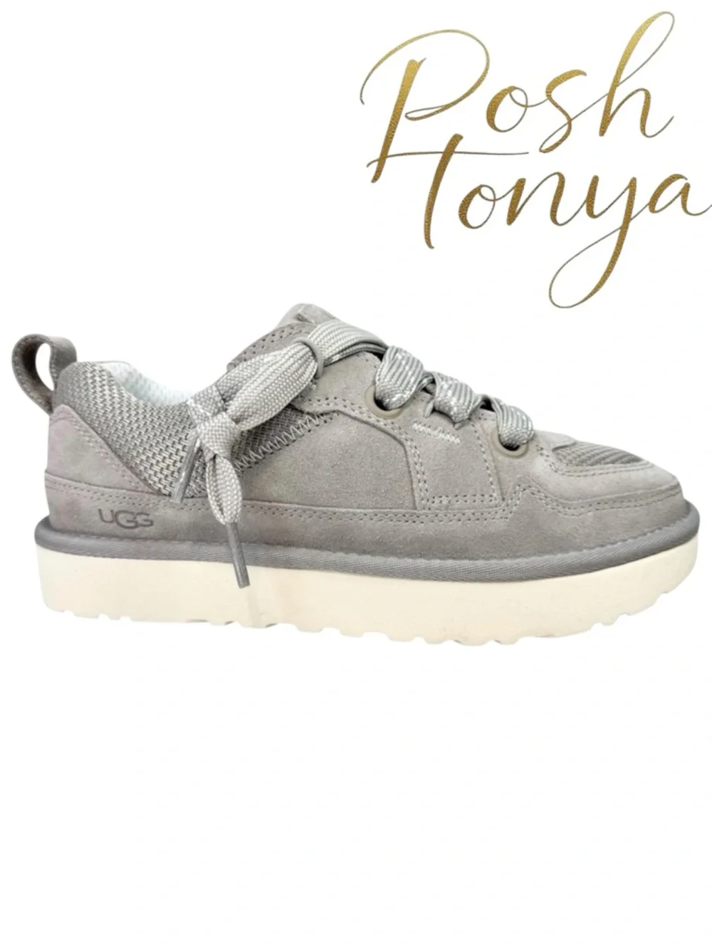 UGG Lo Lowmel Platform Sneakers Gray Suede Size 7 Y2K Preppy 90s Academia
