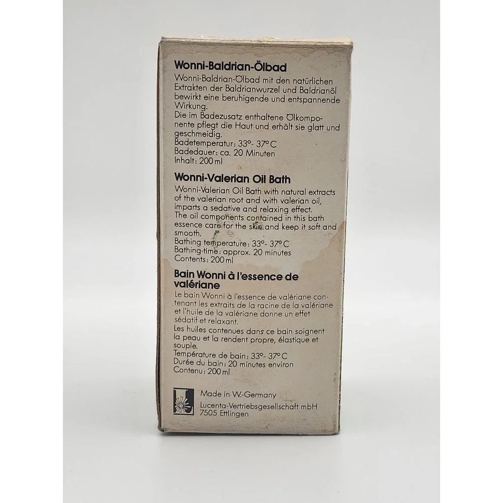 Wonni Valerian Oil Bath Relaxing‎ Calming Sedative Made in Germany Vintage