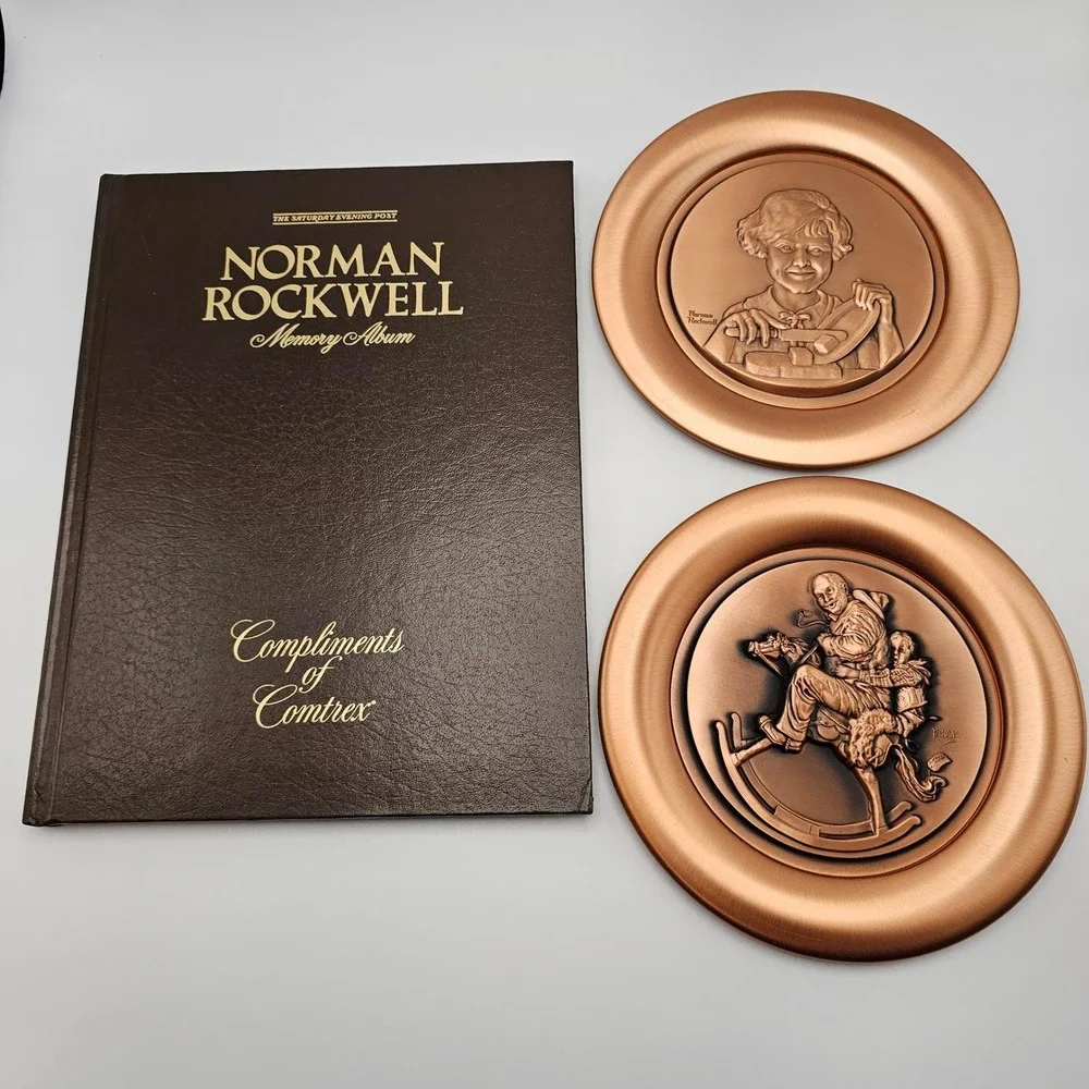 Norman Rockwell Memory Album and Buttergirl Collector‎ Plate Set Copper