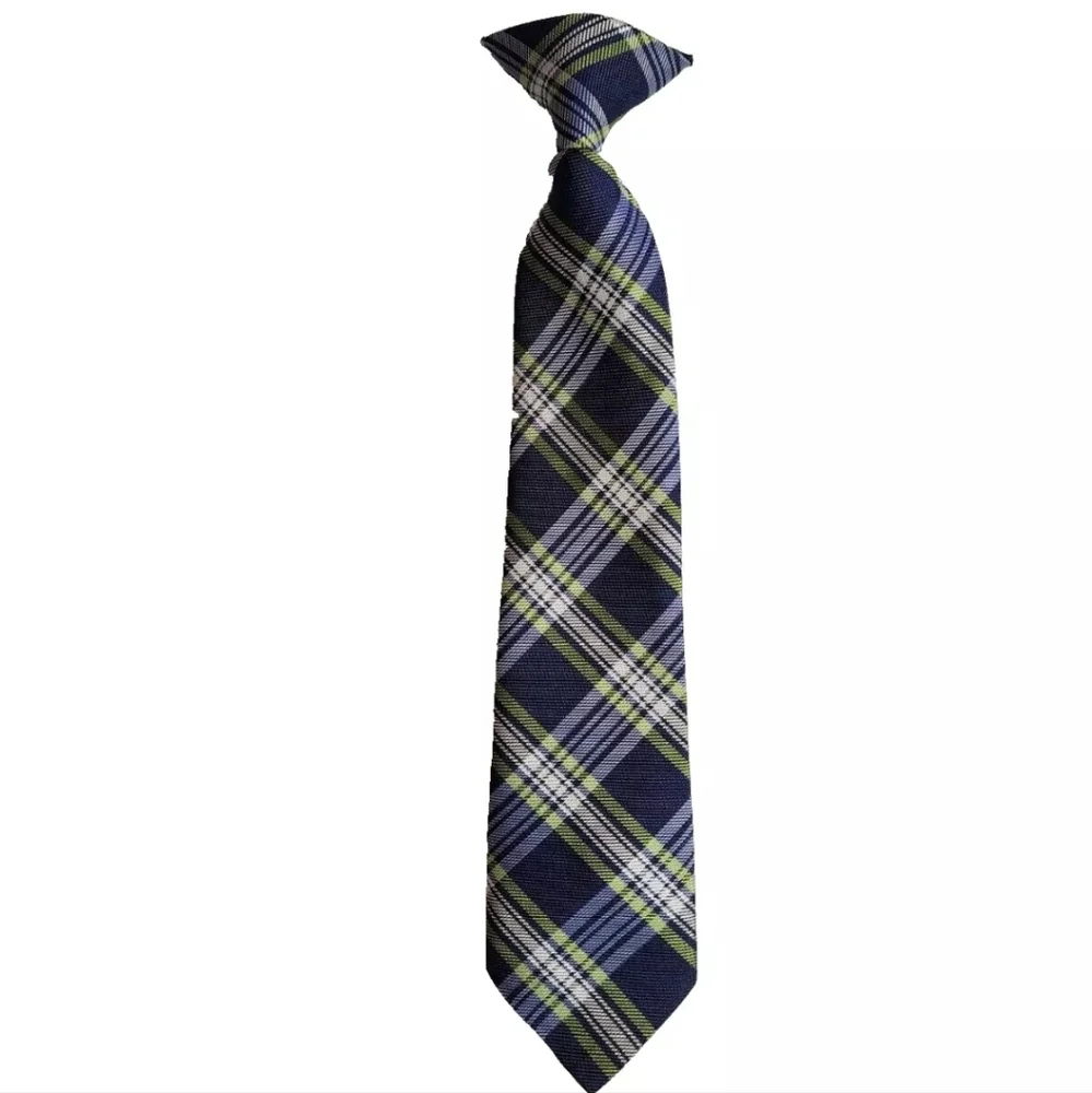 Young Boys Clip On Neck Tie in Navy Plaid New Without Tags