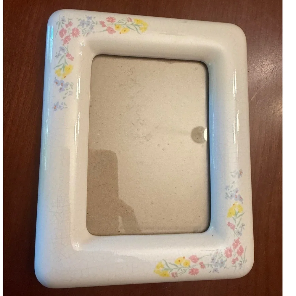 Vintage ceramic porcelain picture frame floral cottagecore 80s shabby chic 3.5x5
