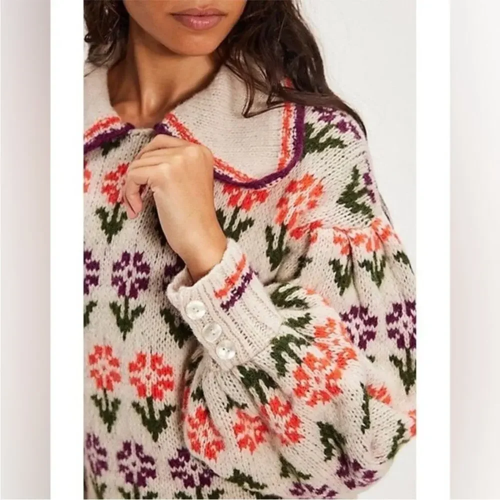 Free People Frills Floral Softspun Sweater