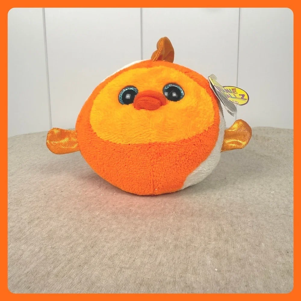 Ty Beanie‎ Ballz Bubbles Goldfish Orange White Plush Round Stuffed Animal 38031