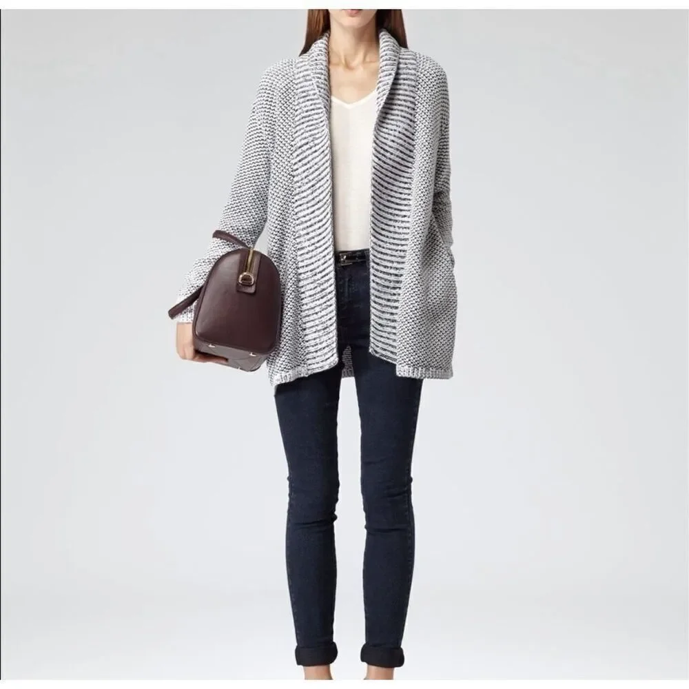 REISS Inesse Oversized Ecru Monochrome Cardigan Open M