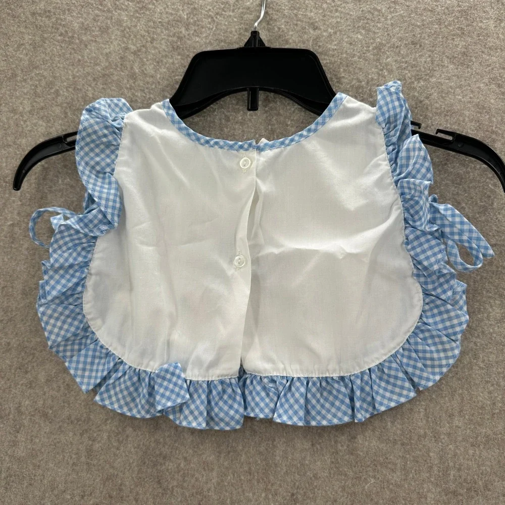 Vintage Baby Bib Blue Gingham Windmill Embroidered Ruffles Ties‎