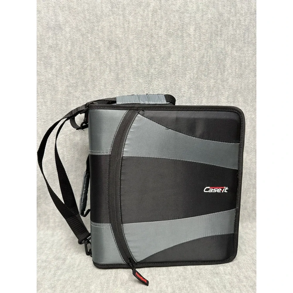 Case-it Zipper Binder Black Gray 3 Ring Expandable Shoulder Strap Handle