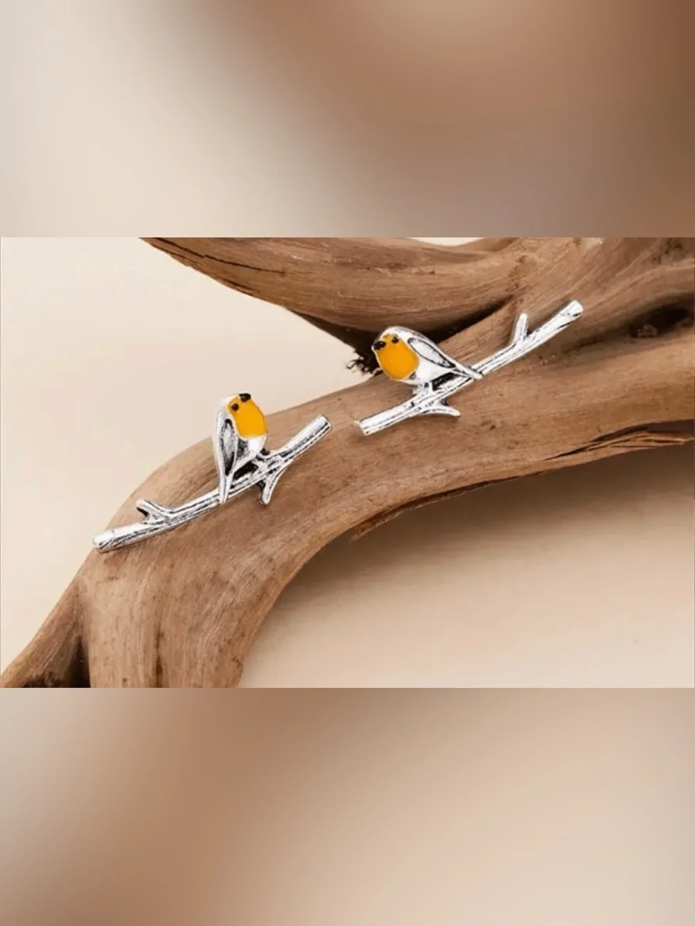 Silver Bird Stud Earrings with Yellow Accent - Pet Bird Design