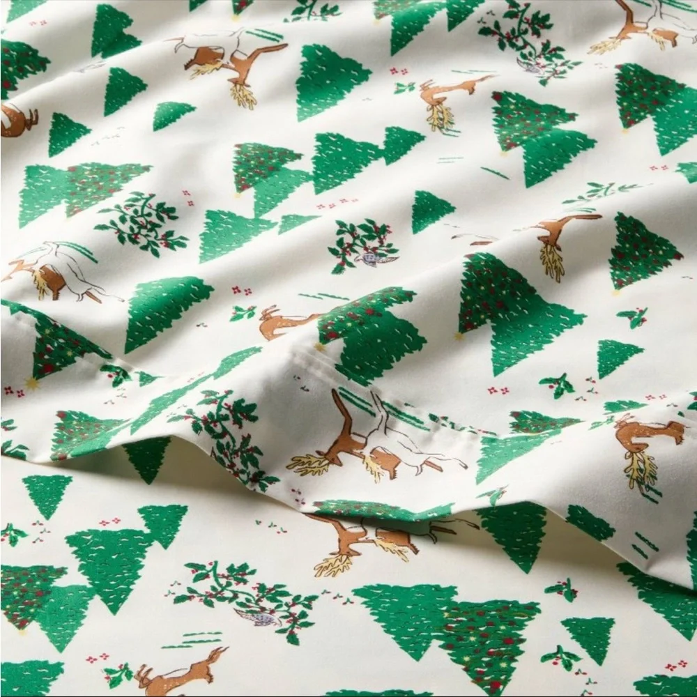 NWT KING CHRISTMAS‎ HOLIDAY SHEET SET WINTER SCENE- THRESHOLD