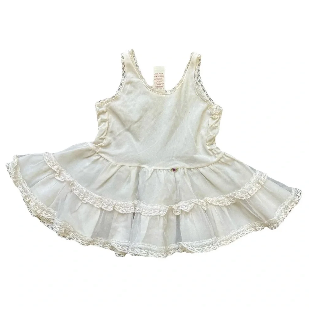 ME Vintage little‎ girls size 2T white petticoat slip / dress petit flower 1970s