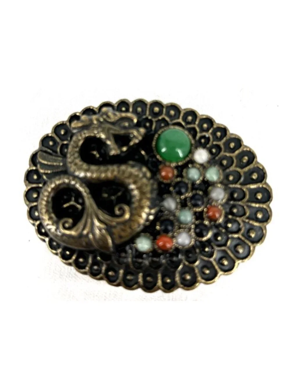 Snake Dragon Belt Buckle Metal Topaz Spinel Garnet Cabochons 3
