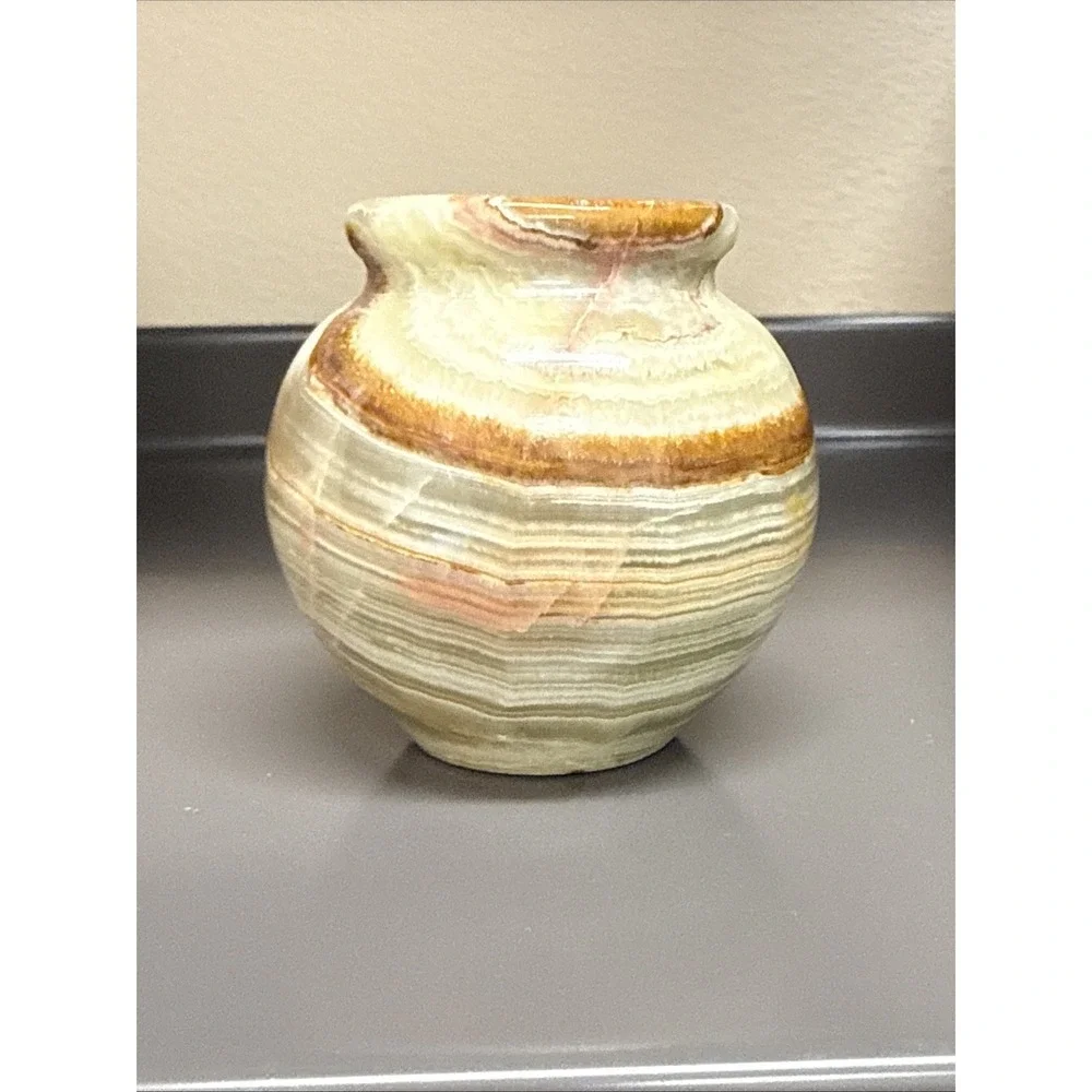Vintage Miniature‎ Lathe Turned Artisan Onyx Vase Multi Colored 2x2in