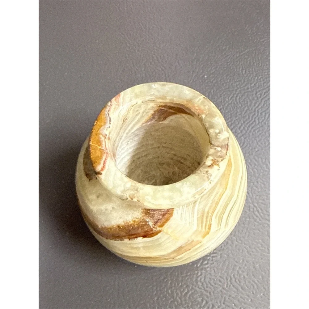 Vintage Miniature‎ Lathe Turned Artisan Onyx Vase Multi Colored 2x2in