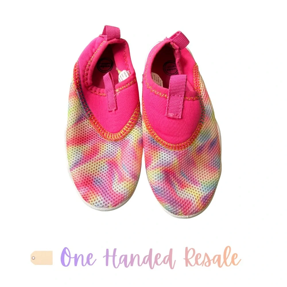 🌈 Wonder Nation Kids Girls Pink Rainbow Tie-Dye Summer Slip-On Water Shoes 7-8