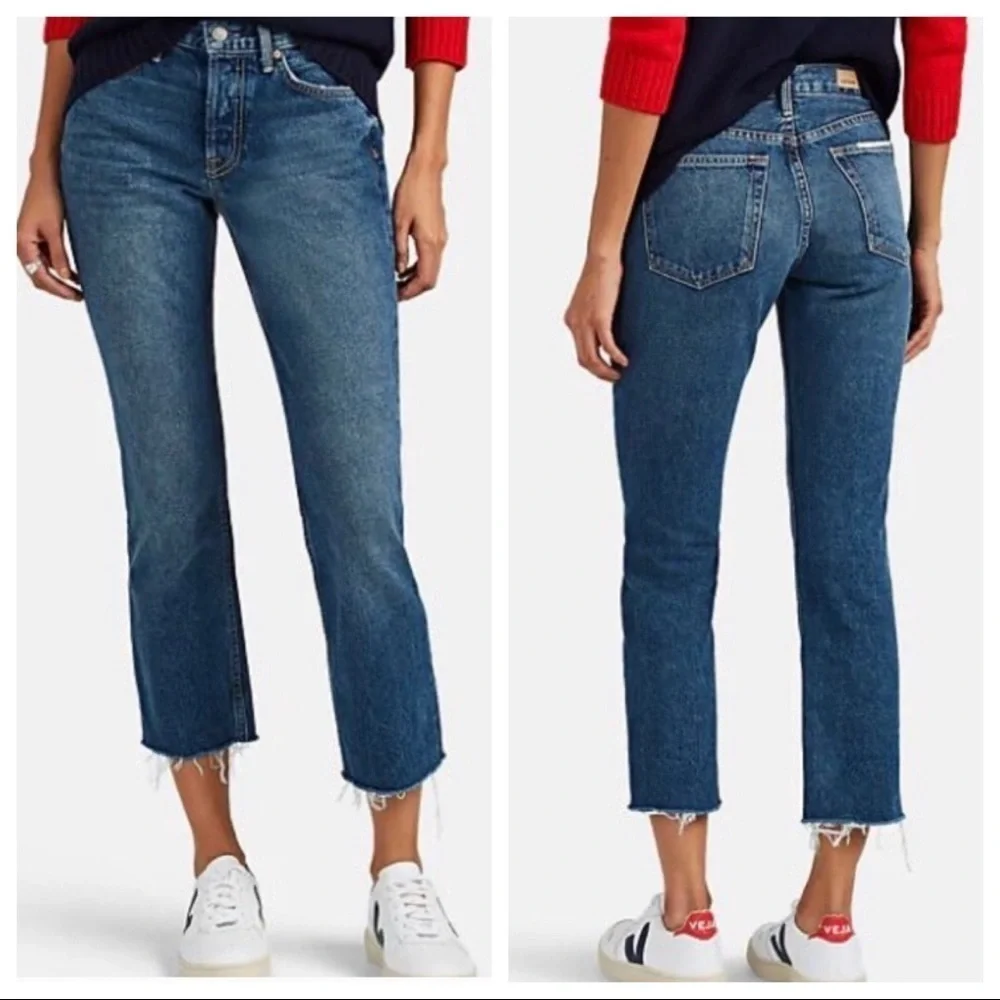 GRLFRND Jeans Tatum High Rise Straight Cropped Raw Hem Stretch Jeans Size 28