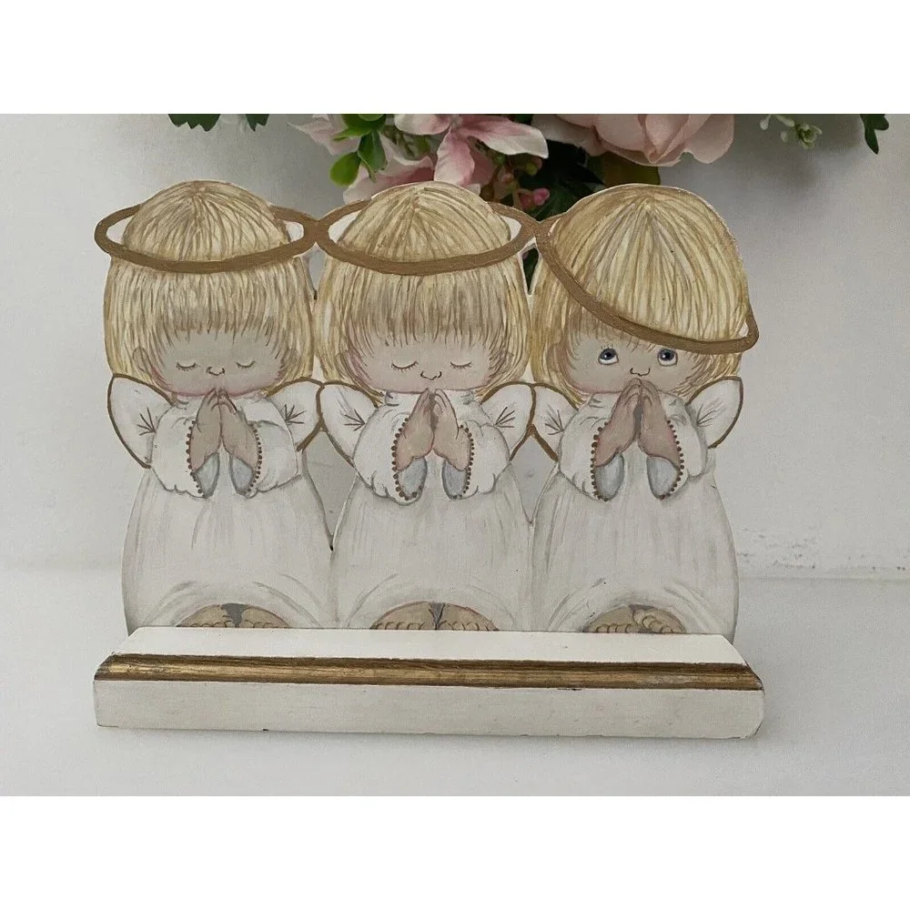 Hand Painted Wood Angels Hand Painted Standing Plaque 7