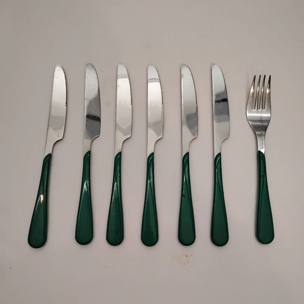 Vintage Lot Of 7 WF Washington Forge Swirl‎ Stainless Flatware Teal / Green
