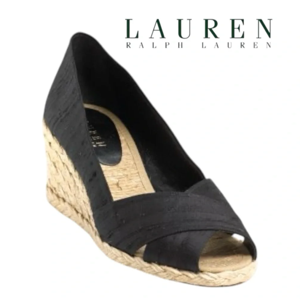Lauren Ralph Lauren Black‎ Cecilia Wedge Espadrilles - Size 9B