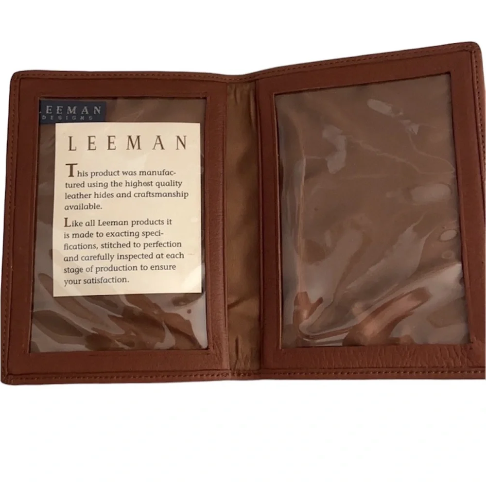 NEW LEEMAN Leather Double Viewing window for ID Card Wallet