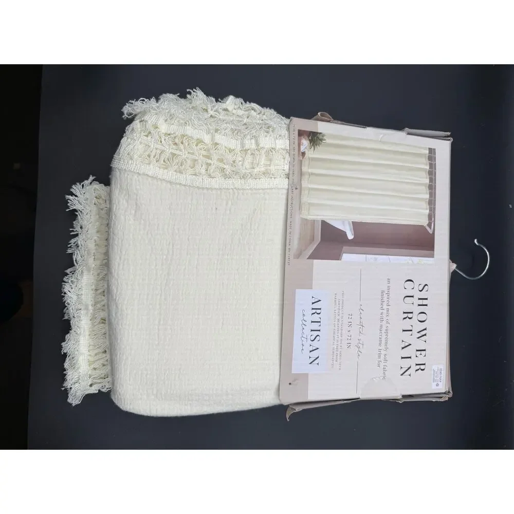 Artisan Collection 100% Cotton White Shower Curtain – Brand New