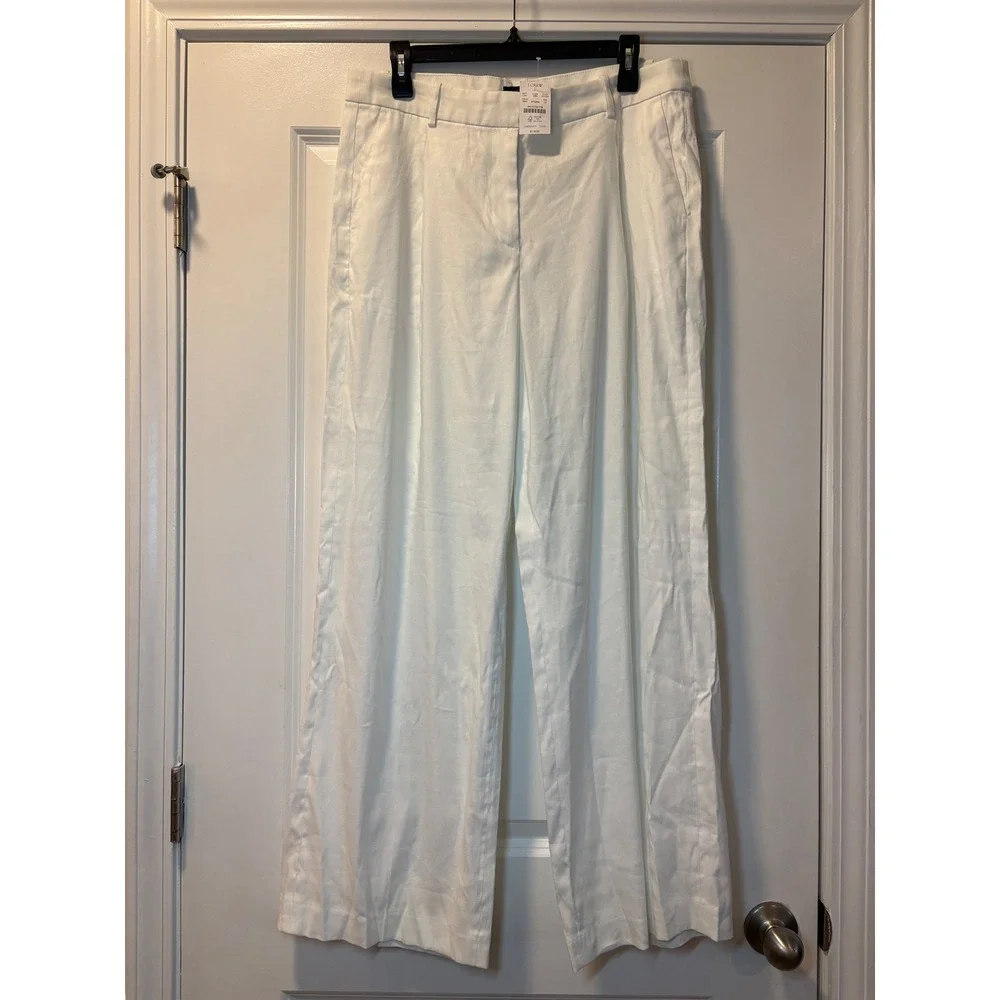 J.Crew White Linen Blend Wide Leg Crop Pants‎ Size 12 NWT