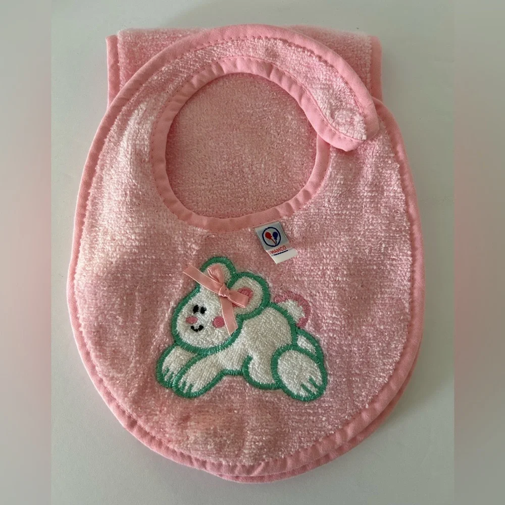 🦋 5/$25 - Hamco Baby Bib and Burp Cloth Set Embroidered Bunny Vintage 90’s