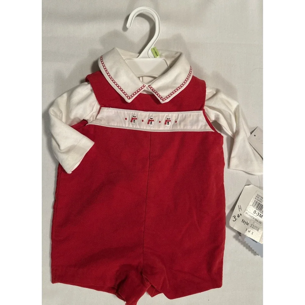 Kitestrings By Hartstrings Baby Boys 2-Pc Jon Jon Xmas Romper Red Velvet 0-3 Mos