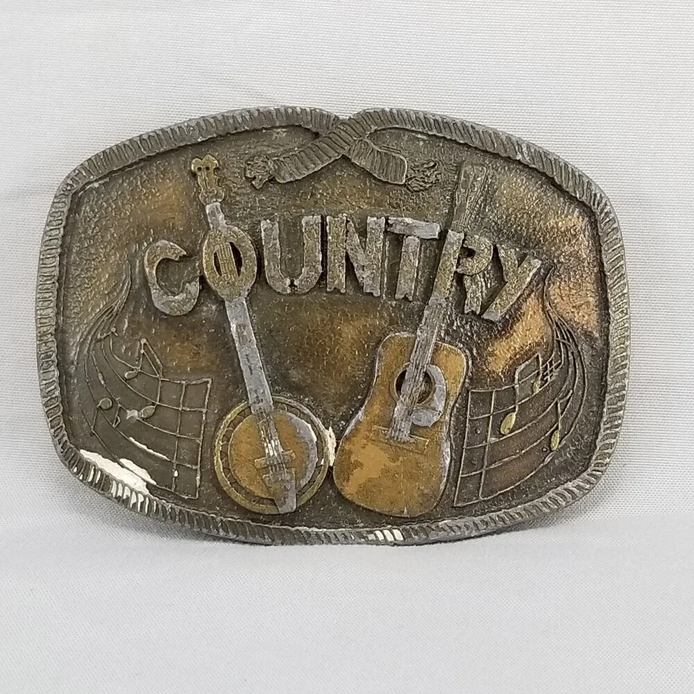 Vintage Belt‎ Buckle 1976 Country Music Musician Banjo Guitar USA Made