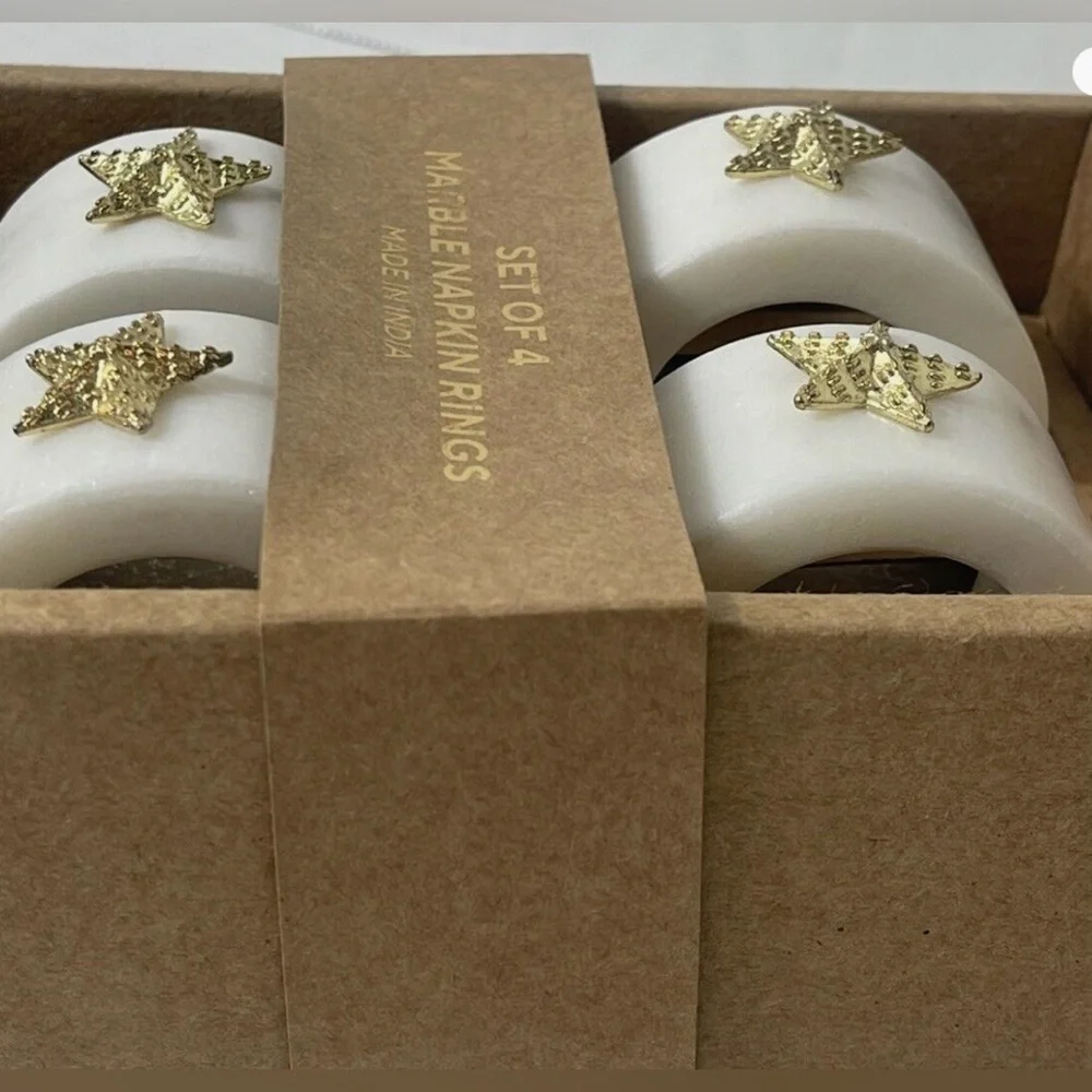 Gold Star Marble Napkin Rings - Set of 4