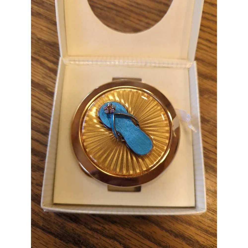 Roman Inc. USA Fancy Women's Flip Flop Shoe Gold Plate Mirror‎ Compact