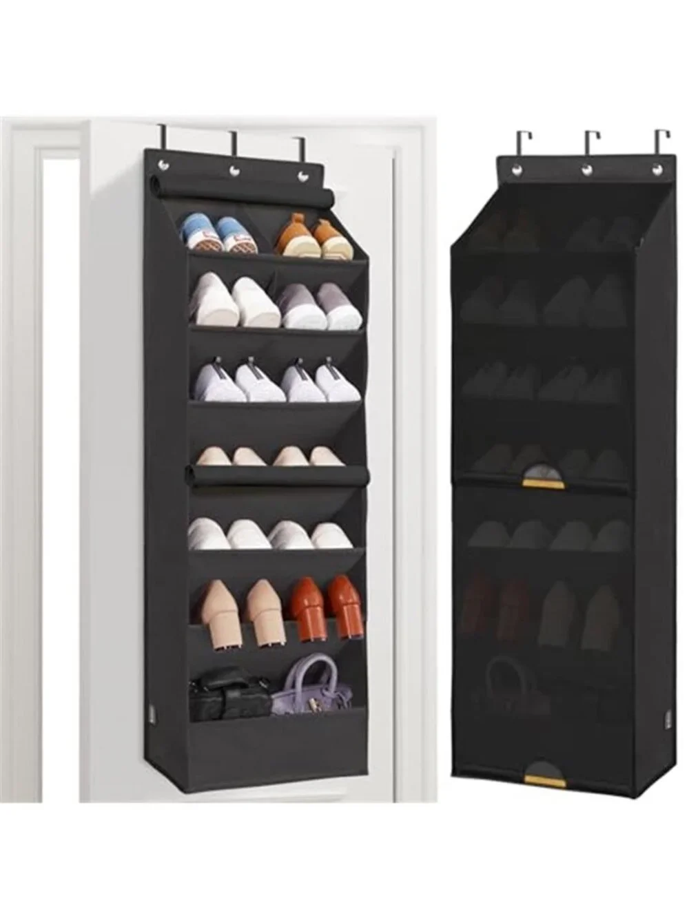 Over Door Shoe Organizer Dustproof Curtain 8 Pocket Heavy Duty Black Hanging