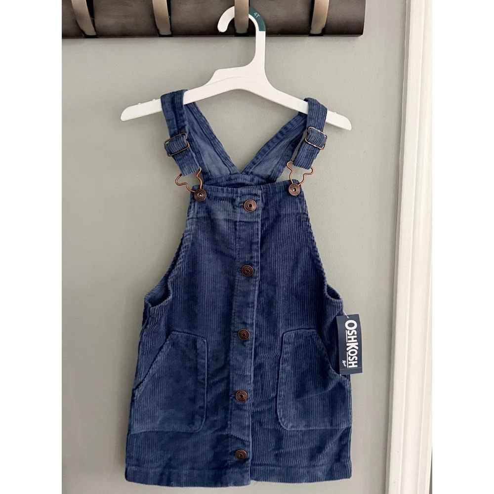 OshKosh Girls Corduroy Pinafore‎ Dress Blue Jumper Overall NWT Size 4T