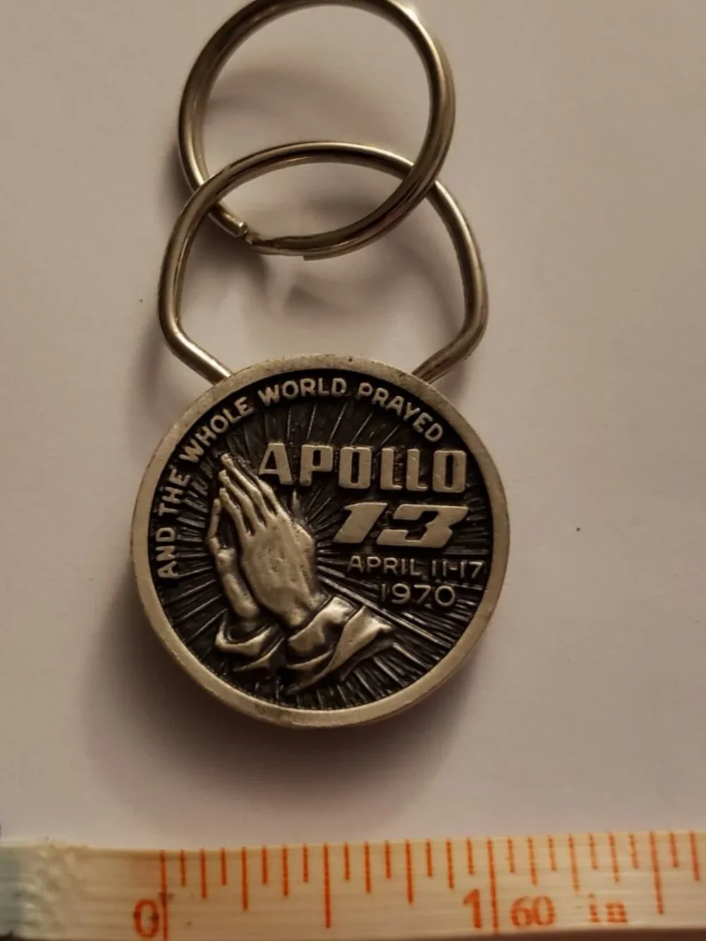 Vintage NASA Keychain Apollo 13 The Whole World Prayed Key Ring 1970 Ephemera