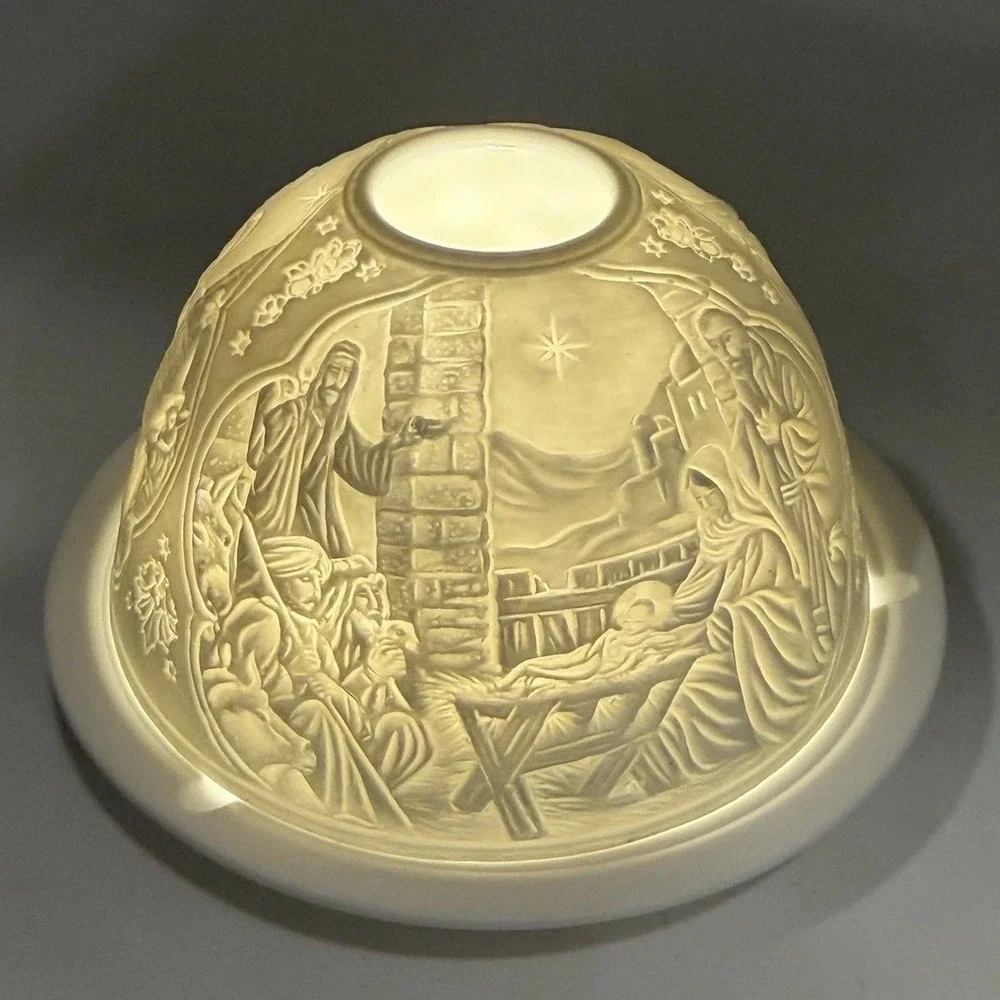 Fairy Lamp Luumii Light Dome Biblical Manger Scene LED White Porcelain 4.75x 3