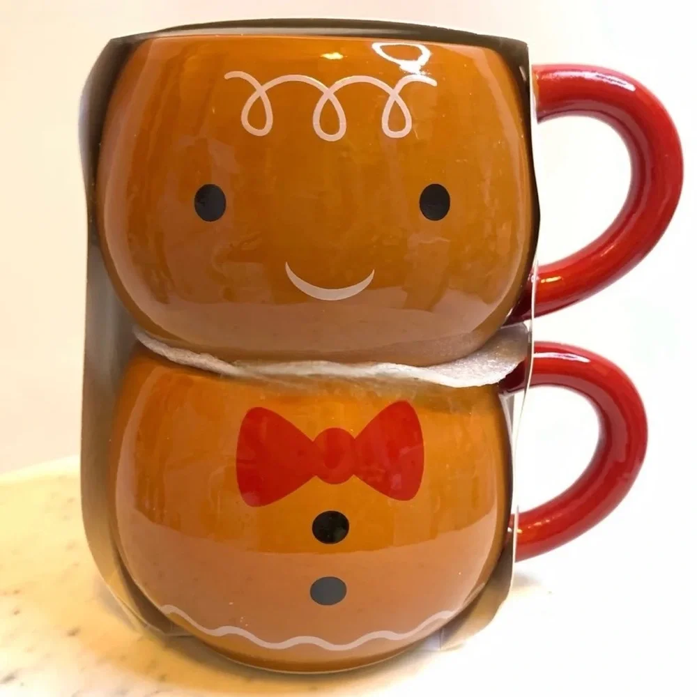 🆕 Target Stackable Gingerbread Man Mugs Set of 2 Mugs, Christmas Holiday Decor
