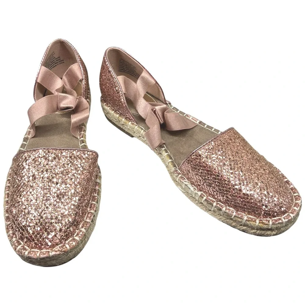 Kenneth Cole Reaction Luna Rose Gold Glitter Espadrille Flats‎ DOrsay 9 Med