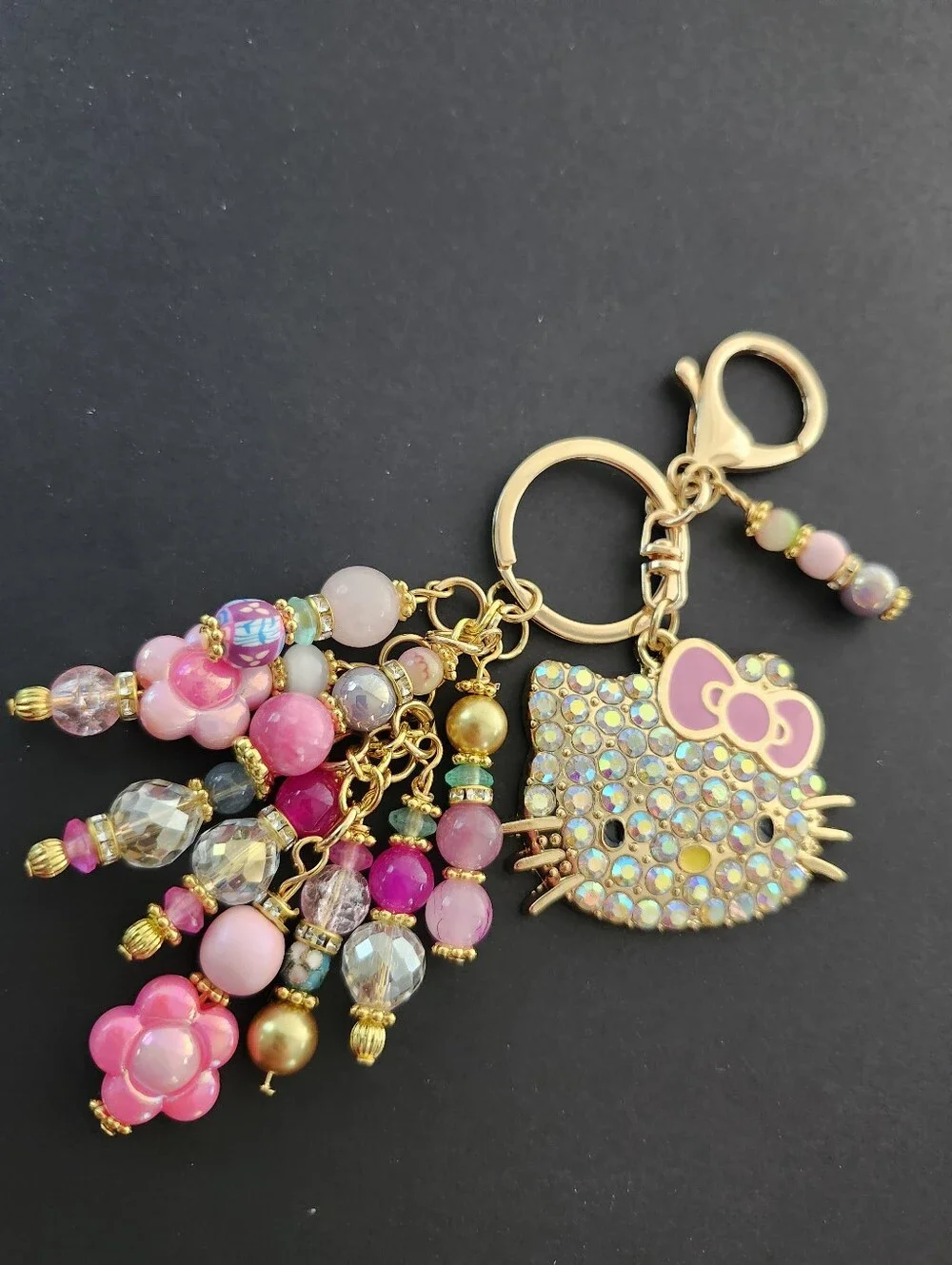 Hello Kitty Purse Charm or Keychain Dolomite Jasper Rose Quartz Handcrafted