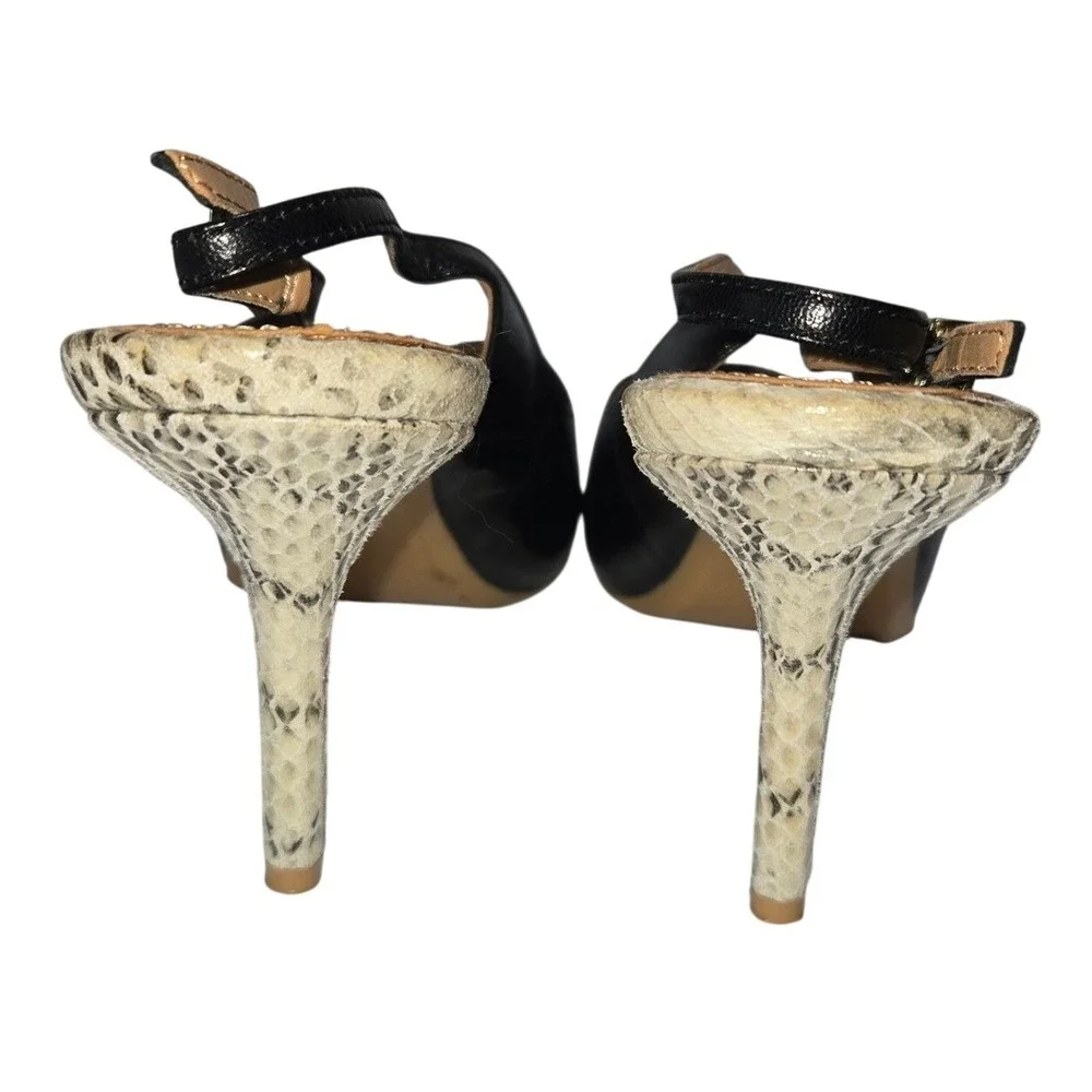 Calvin Klein Giny Black Snakeskin Peep Toe Slingback‎ Heels