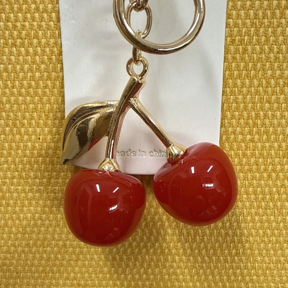 Mint-Cherry Keychain Charm Red Gold Tone w/ Gold Tone Leaf NWT Purse Bag Charm
