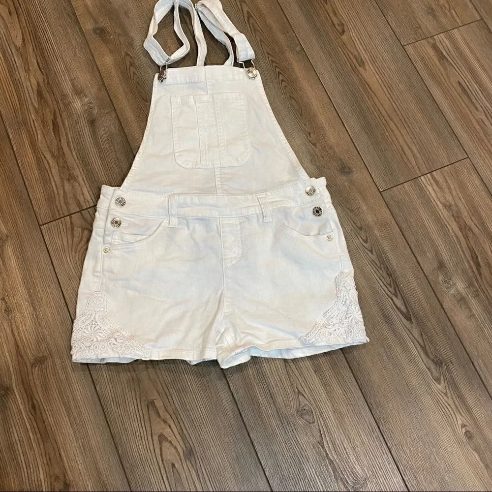 Girls White Lace Inset Justice Shortalls 16