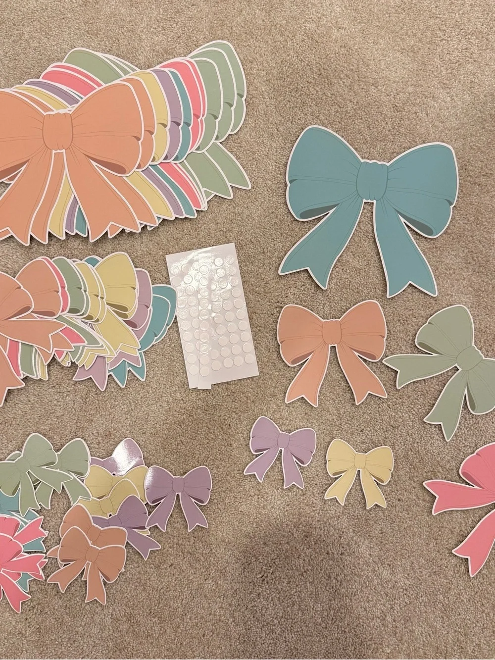 Pastel Bow Wall Decor - Set of 60 Decorative Bows with adhesive stickers - NEW