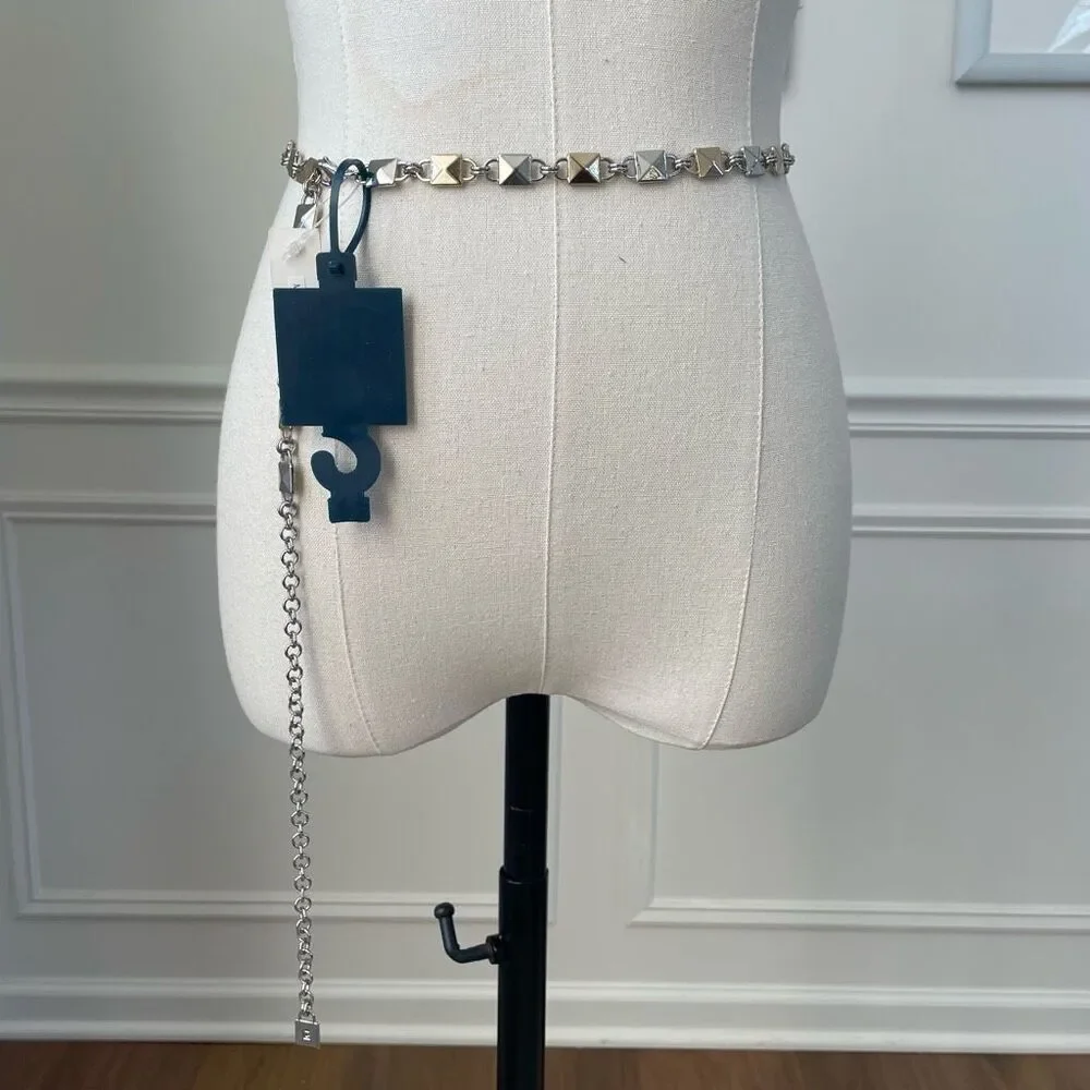 NWT Chaps Gold Silver Geometric Link Belt Adustable S M