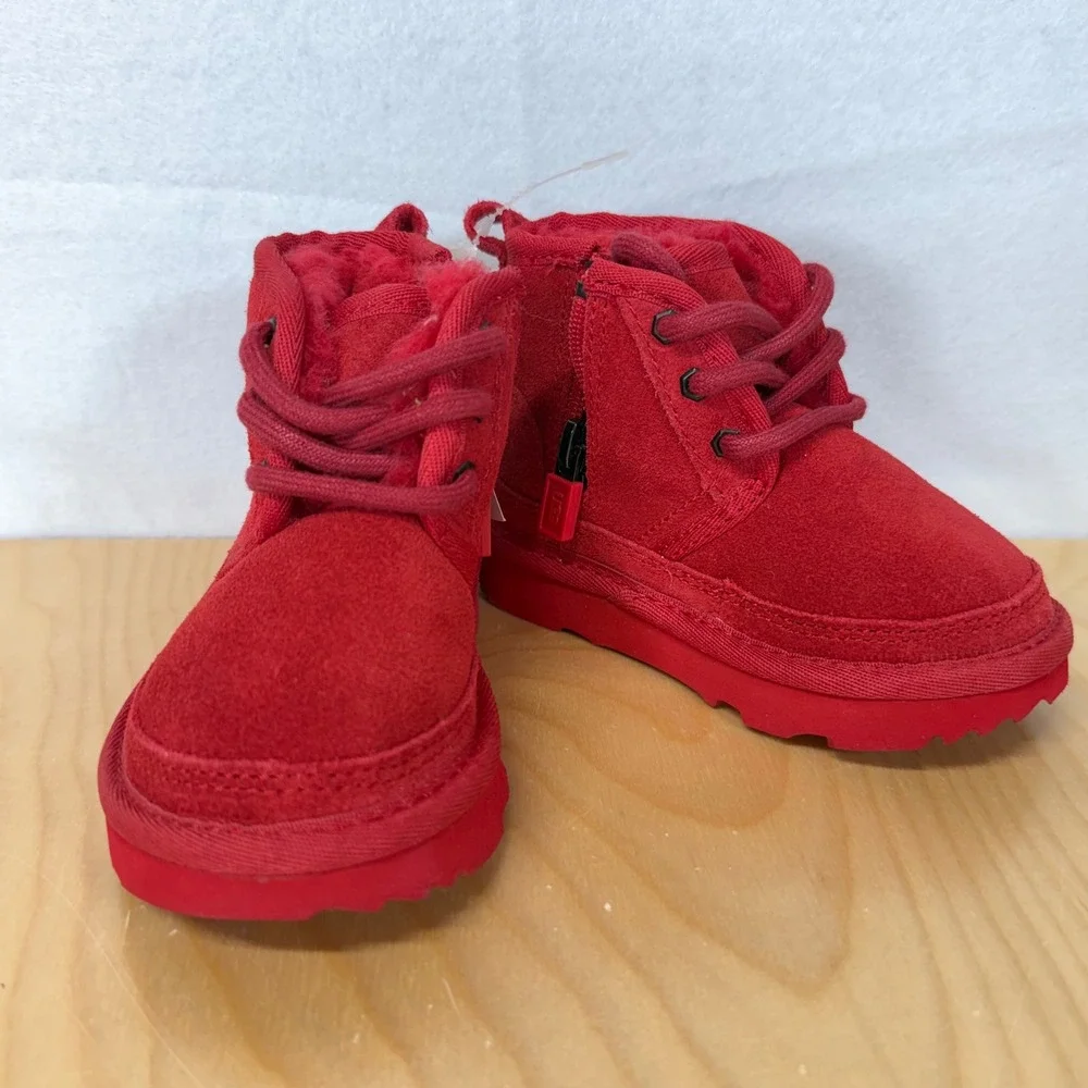 NEW Kids Red‎ Suede UGG Boots with Faux Fur Lining and Lace Up Front
