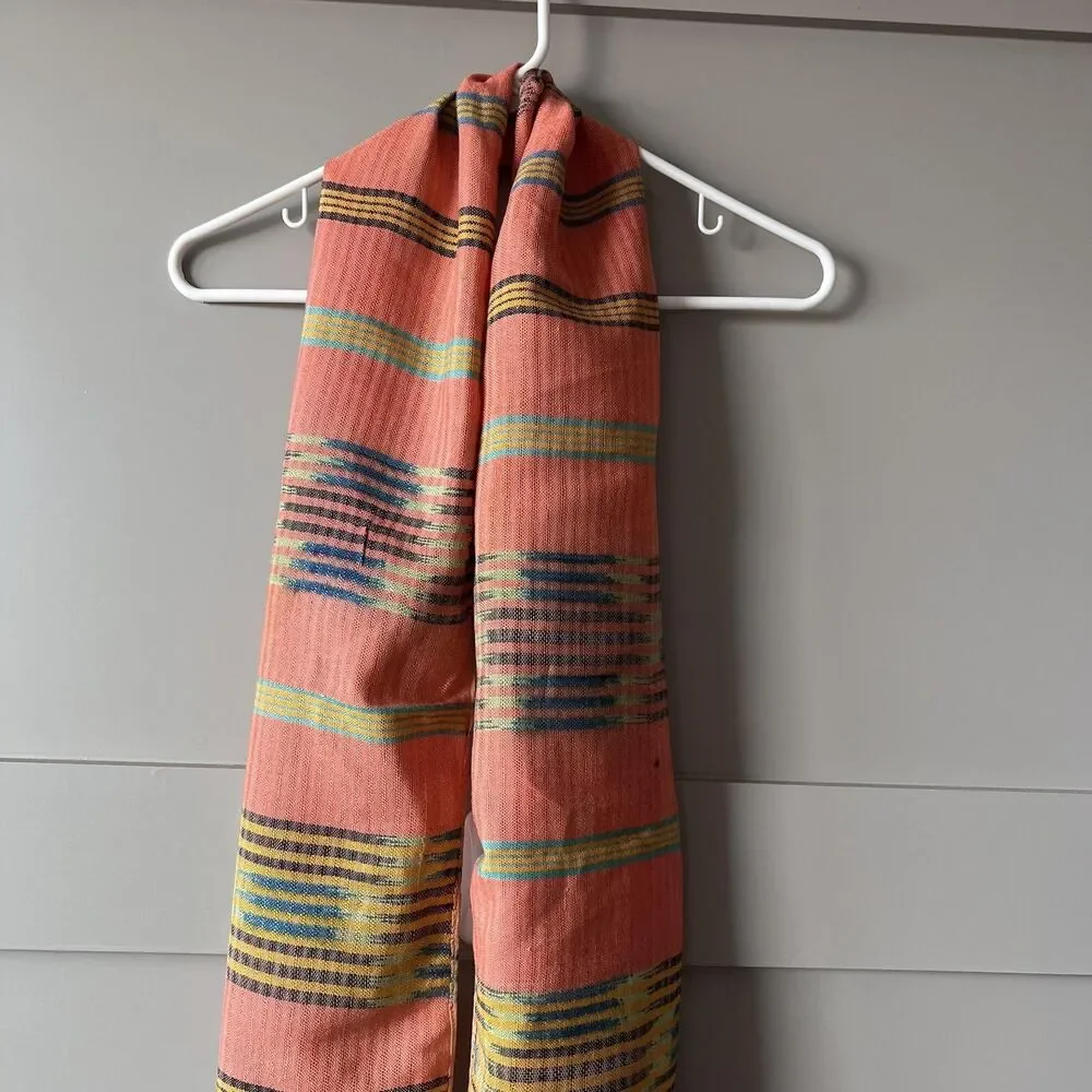 IDEA'S Scarf Womens One Size Orange Multi Color Striped Woven Fringed India Boho