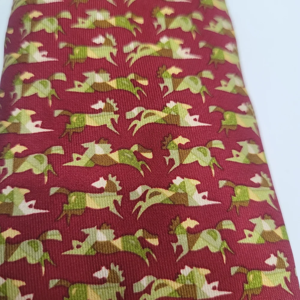 Salvatore Ferragamo Red and Yellow Men's Tie with horse Silk 100% Made In Italy