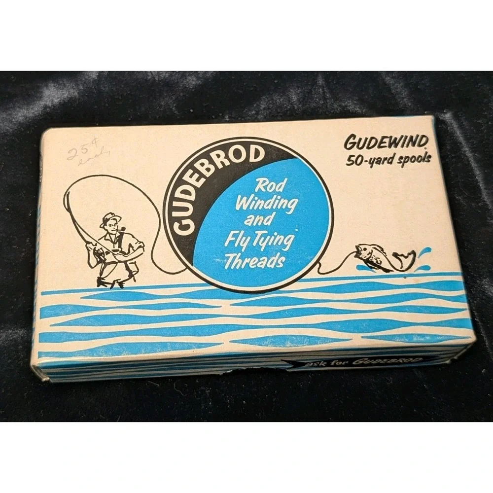 VTG Gudebrod Gudewind Thread Box Set White Wood Spools Rod‎ Winding Fly Tying