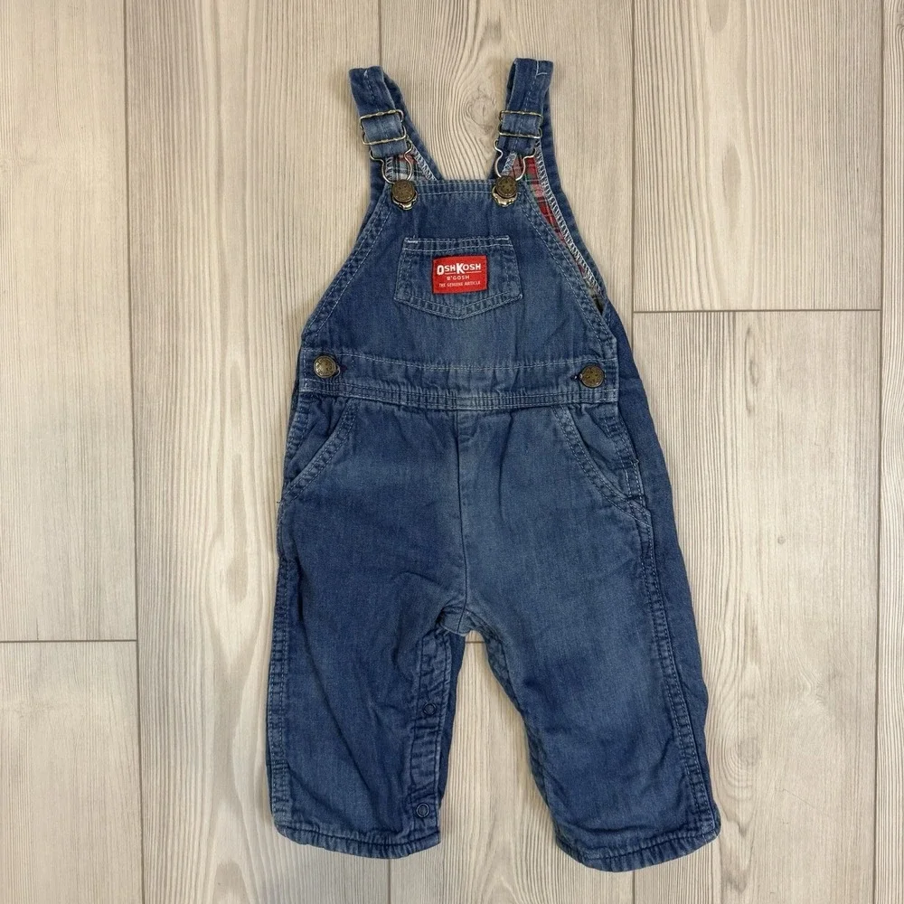 Vintage OshKosh B'Gosh Vestbak Plaid‎ Flannel Line Boys Overalls Blue 18M USA